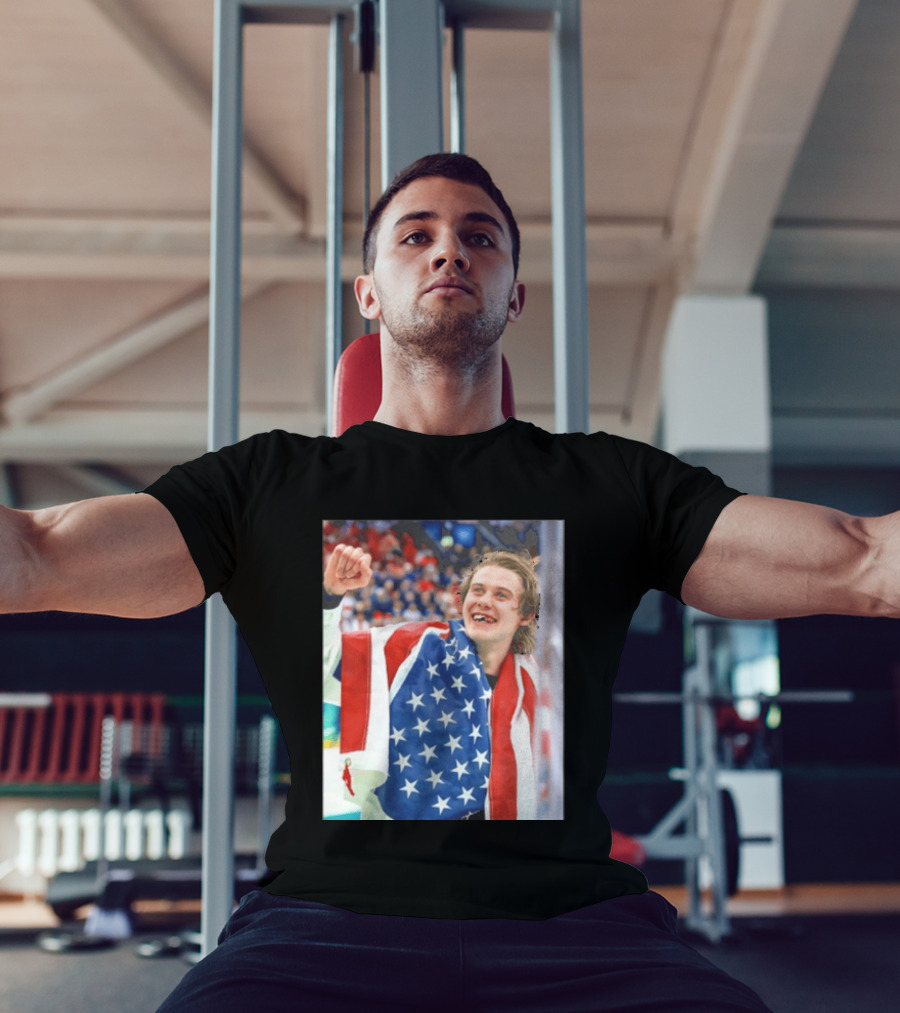 Jack Hughes USA Hockey World Champs 2026 Victory Celebration American Flag T-Shirt