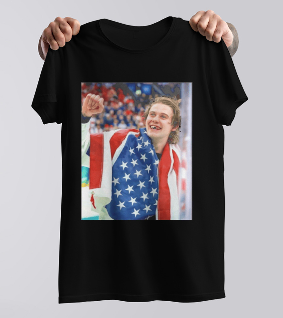 Jack Hughes USA Hockey World Champs 2026 Victory Celebration American Flag T-Shirt
