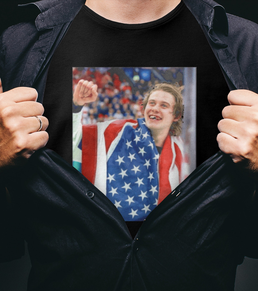 Jack Hughes USA Hockey World Champs 2026 Victory Celebration American Flag T-Shirt