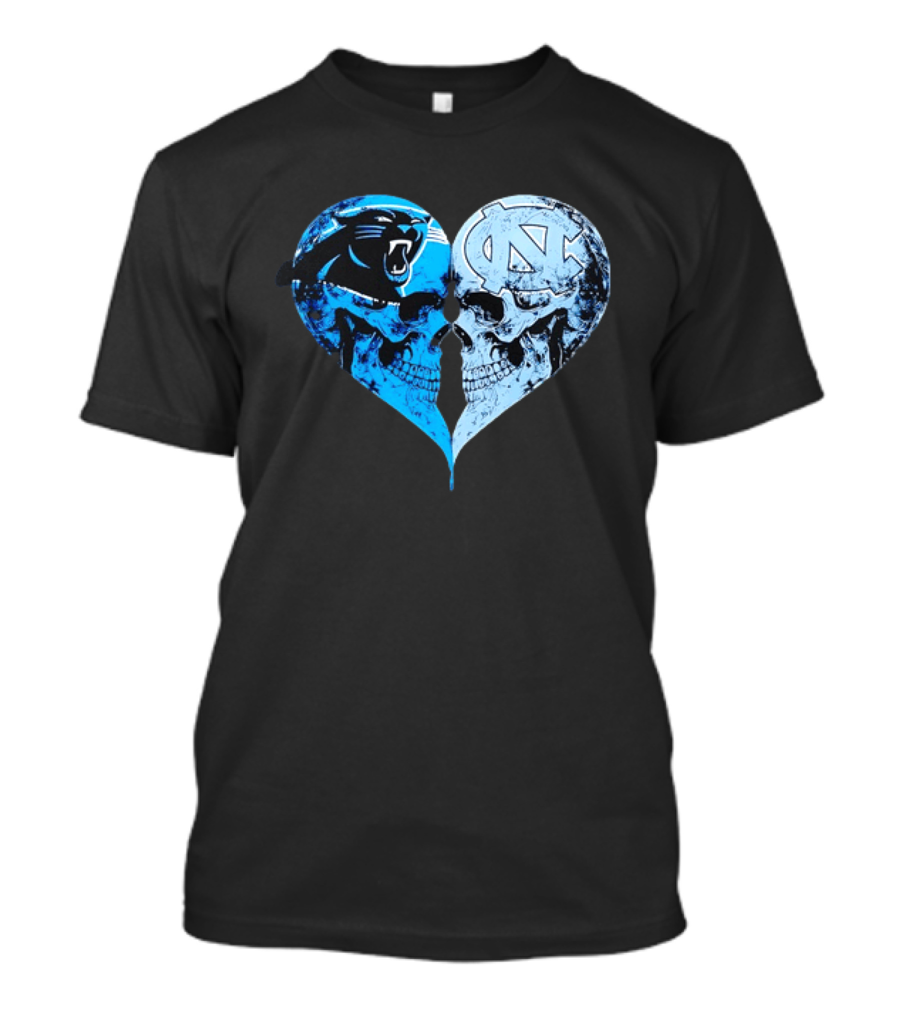 Carolina Panthers North Carolina Tar Heels Skulls Face To Face Heart Shape T-Shirt