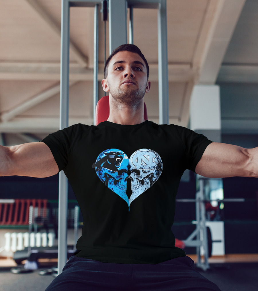 Carolina Panthers North Carolina Tar Heels Skulls Face To Face Heart Shape T-Shirt
