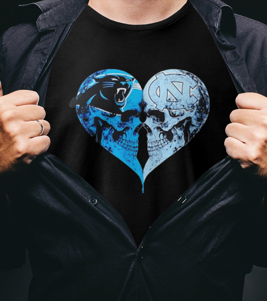 Carolina Panthers North Carolina Tar Heels Skulls Face To Face Heart Shape T-Shirt