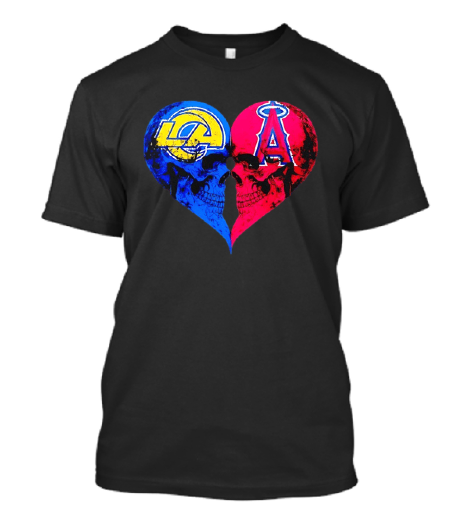 Los Angeles Rams Vs Los Angeles Angels Skulls Heart Face To Face Distressed T-Shirt