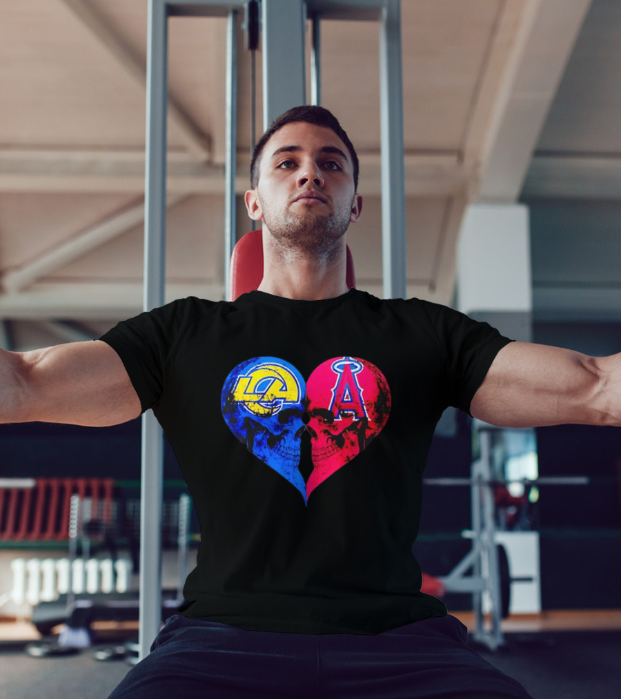 Los Angeles Rams Vs Los Angeles Angels Skulls Heart Face To Face Distressed T-Shirt