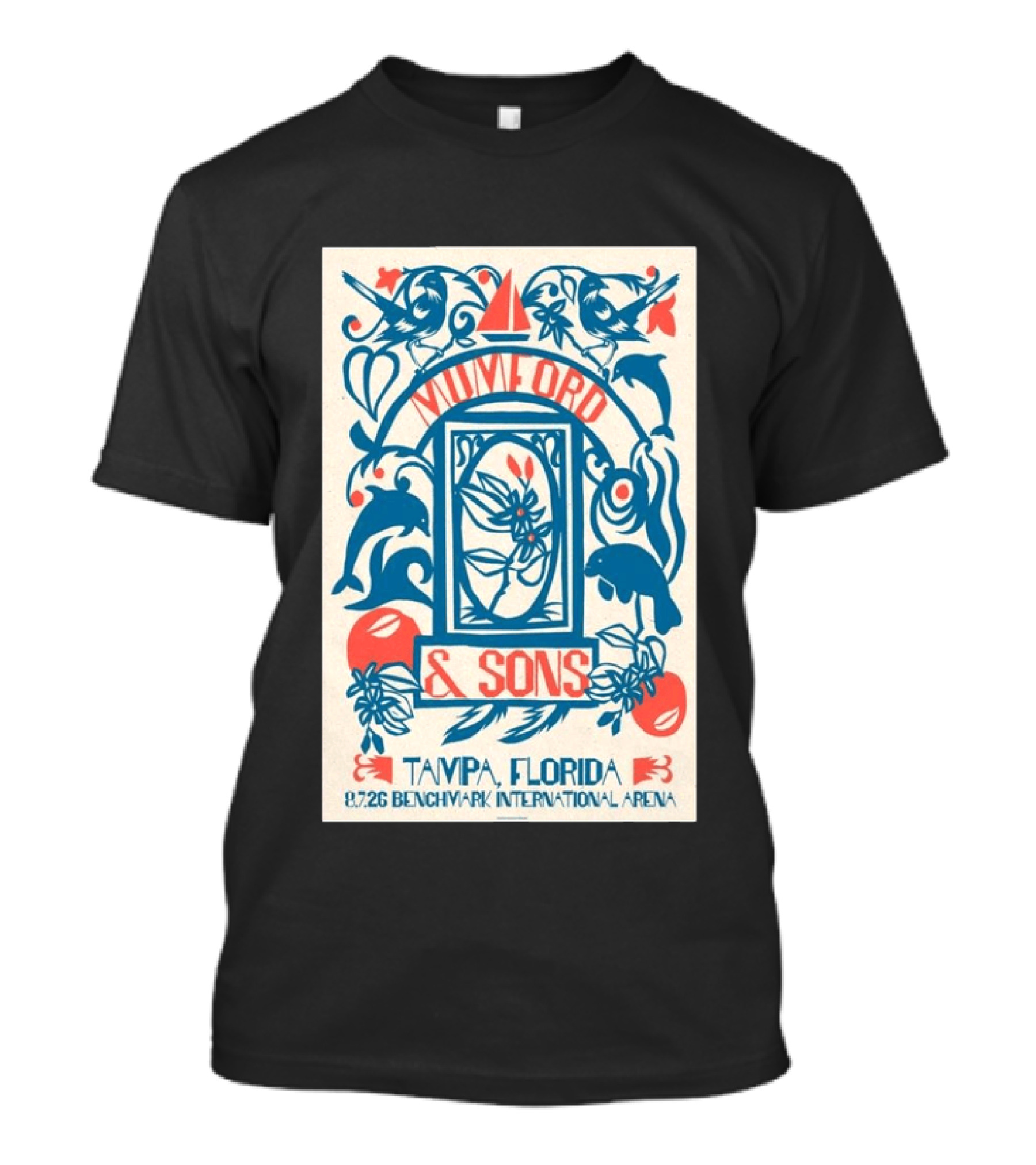 Mumford & Sons August 7 2026 Benchmark International Arena Tampa Florida With Dolphins And Floral Motif T-Shirt