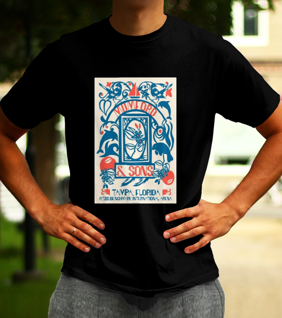 Mumford & Sons August 7 2026 Benchmark International Arena Tampa Florida With Dolphins And Floral Motif T-Shirt