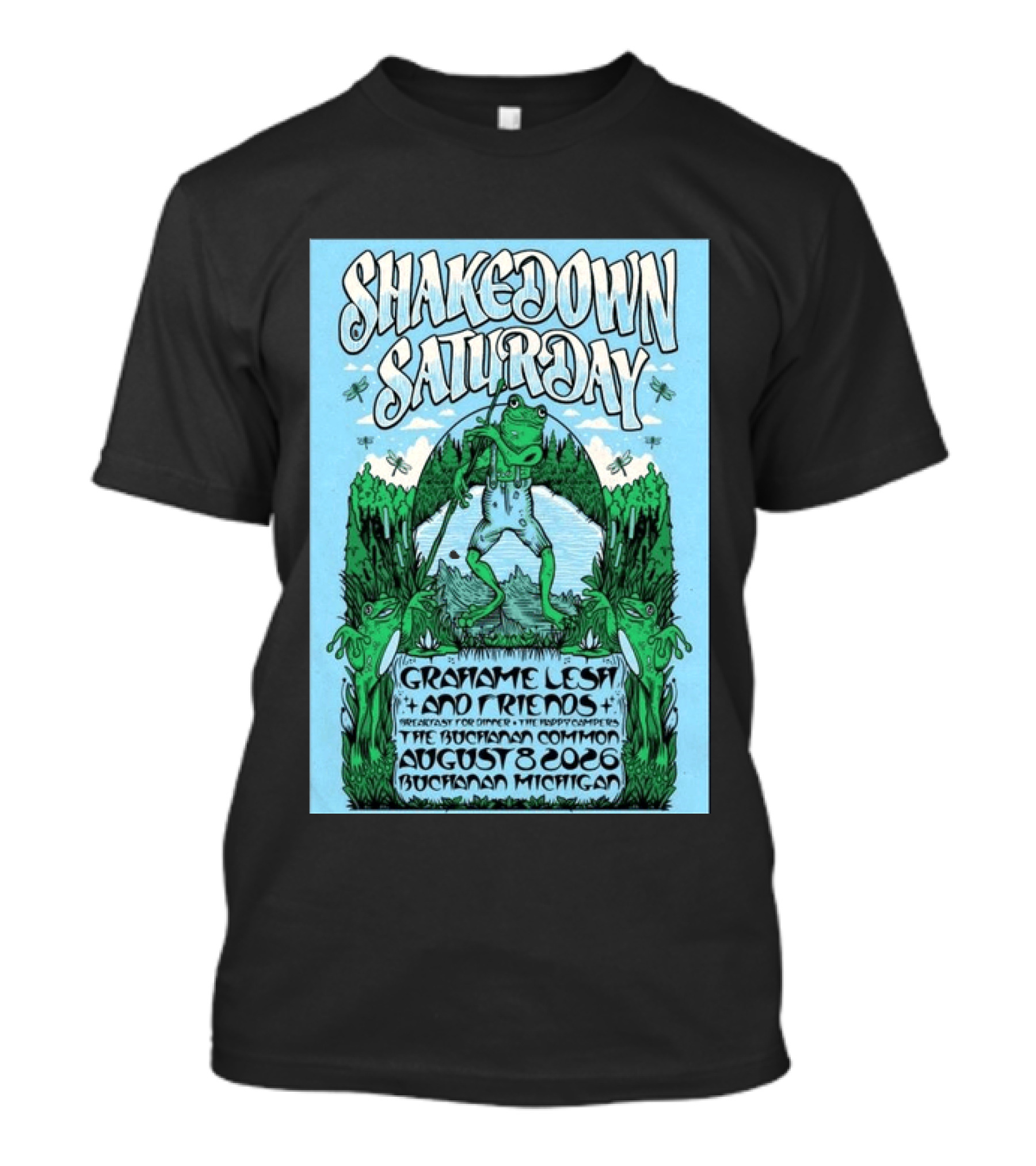 Grahame Lesh Shakedown Saturday August 8 2026 Buchanan Michigan Frog Art Trees Grahame Lesh And Friends Breakfast For Dinner Live Music Event T-Shirt