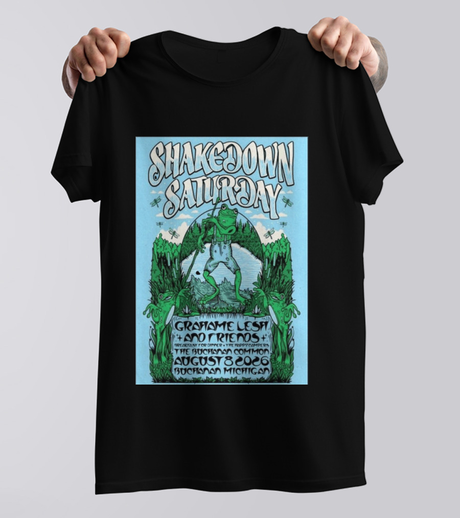 Grahame Lesh Shakedown Saturday August 8 2026 Buchanan Michigan Frog Art Trees Grahame Lesh And Friends Breakfast For Dinner Live Music Event T-Shirt