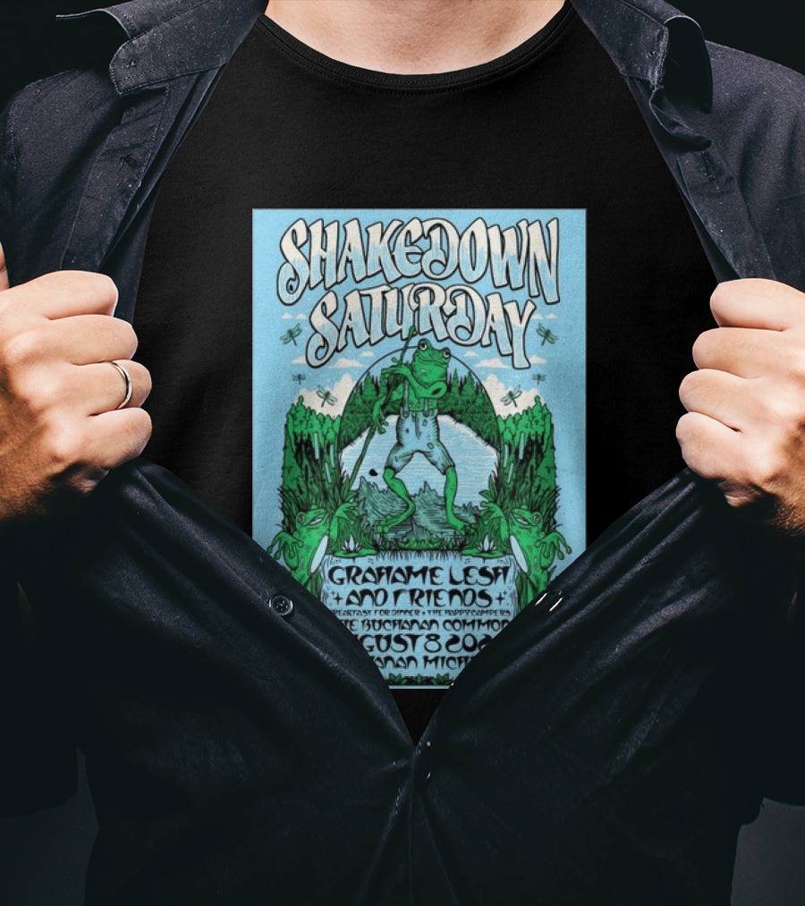 Grahame Lesh Shakedown Saturday August 8 2026 Buchanan Michigan Frog Art Trees Grahame Lesh And Friends Breakfast For Dinner Live Music Event T-Shirt