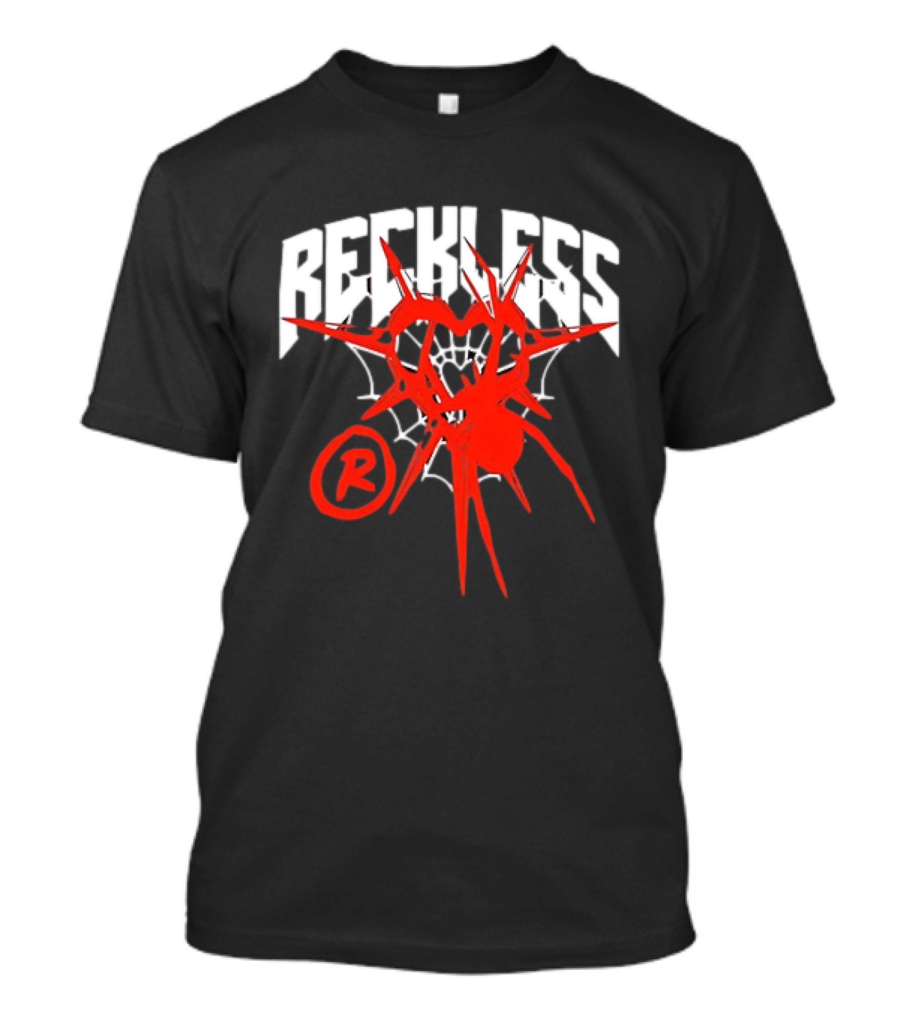Reckless Web Heart With Spiky Red Symbol And R T-Shirt