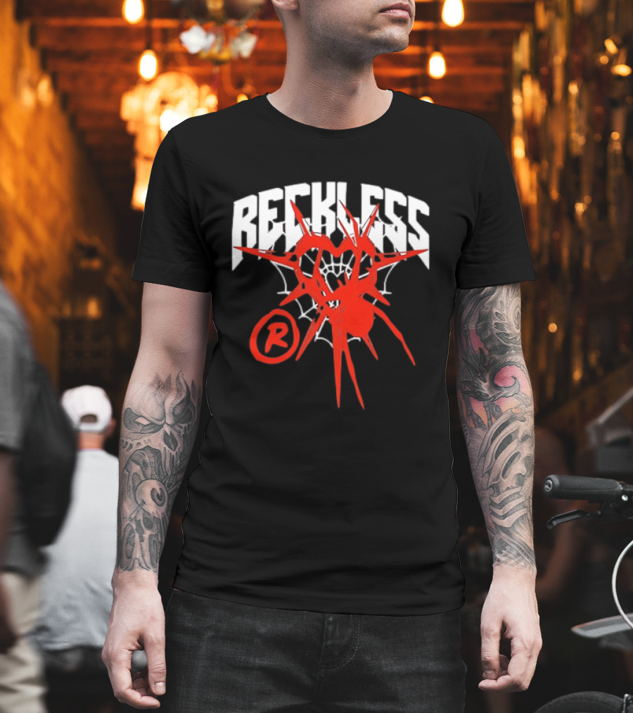 Reckless Web Heart With Spiky Red Symbol And R T-Shirt