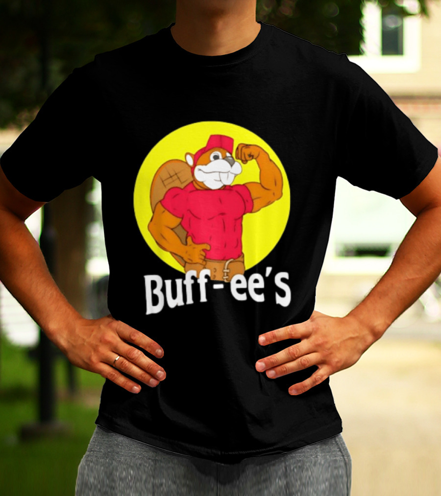 Buff Ee's Strong Muscular Beaver Character In Red Outfit T-Shirt