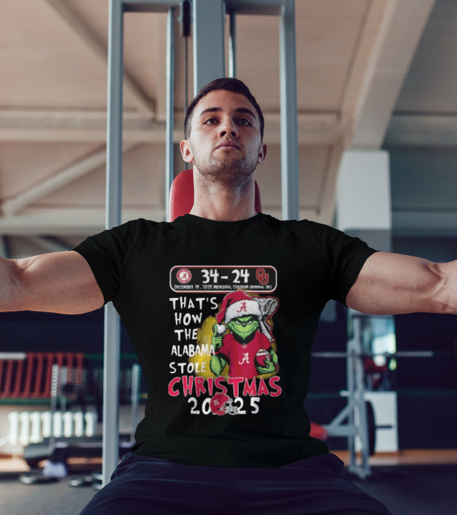 Grinch Santa Alabama Crimson Tide 34 24 Oklahoma Sooners That's How The Alabama Stole Christmas 2025 T-Shirt
