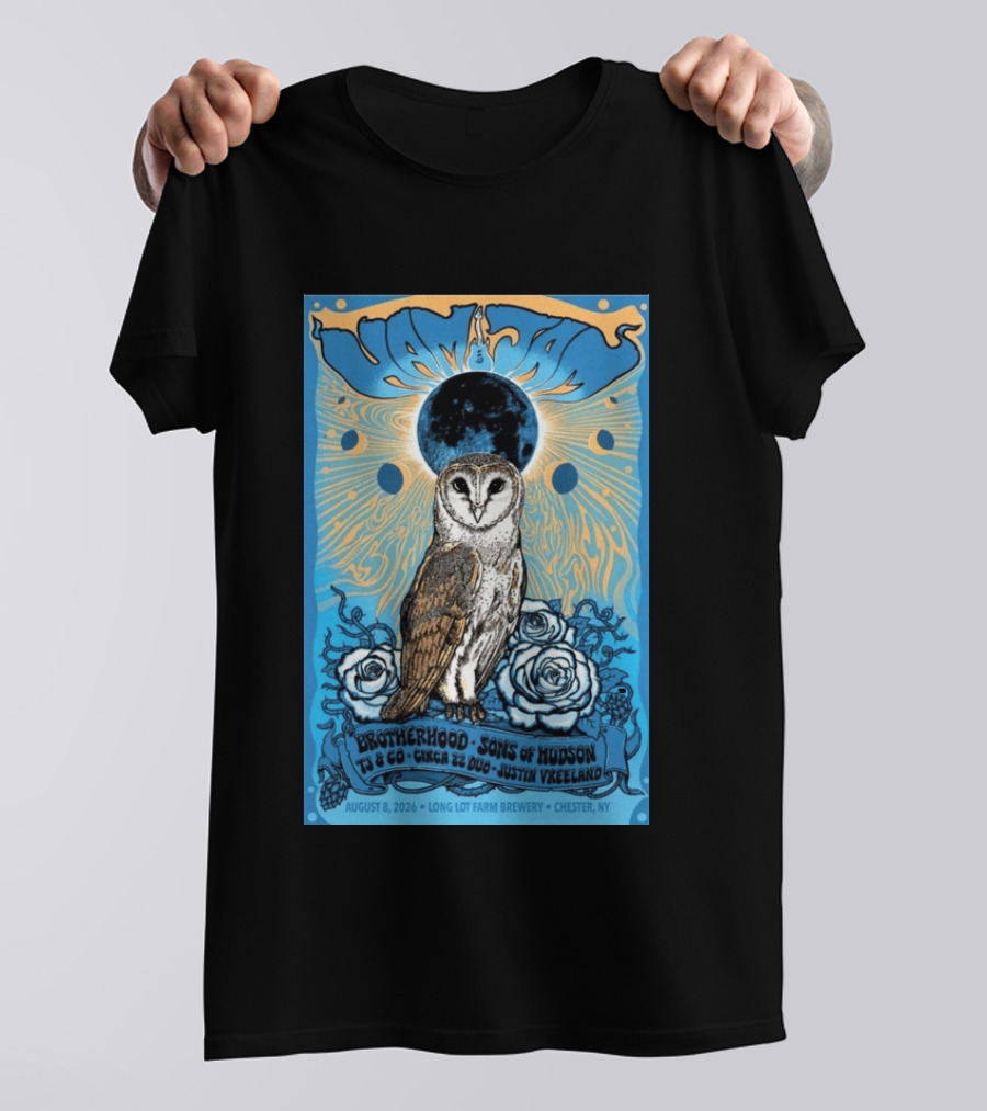 HamJam Festival August 8 2026 Owl And Roses Brotherhood Sons Of Hudson Long Lot Farm Brewery Chester NY T-Shirt