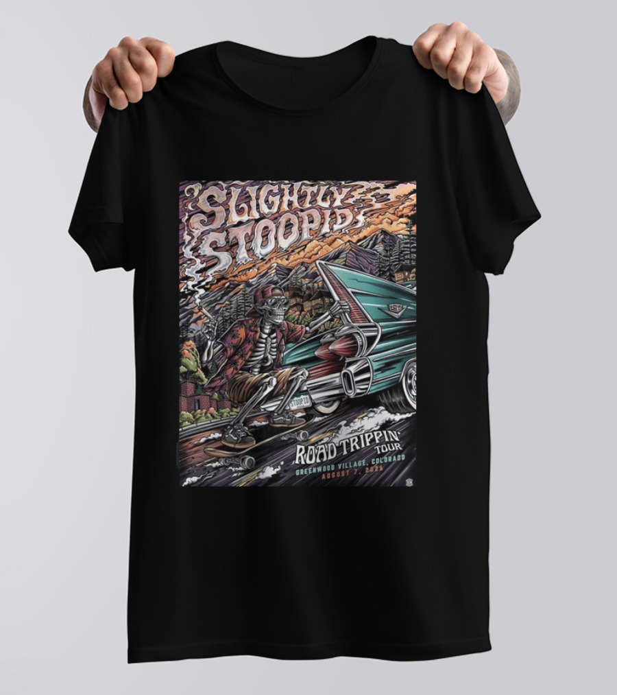 Slightly Stoopid Road Trippin Tour Greenwood Village Colorado August 7 2026 Fiddler's Green Amphitheatre T-Shirt