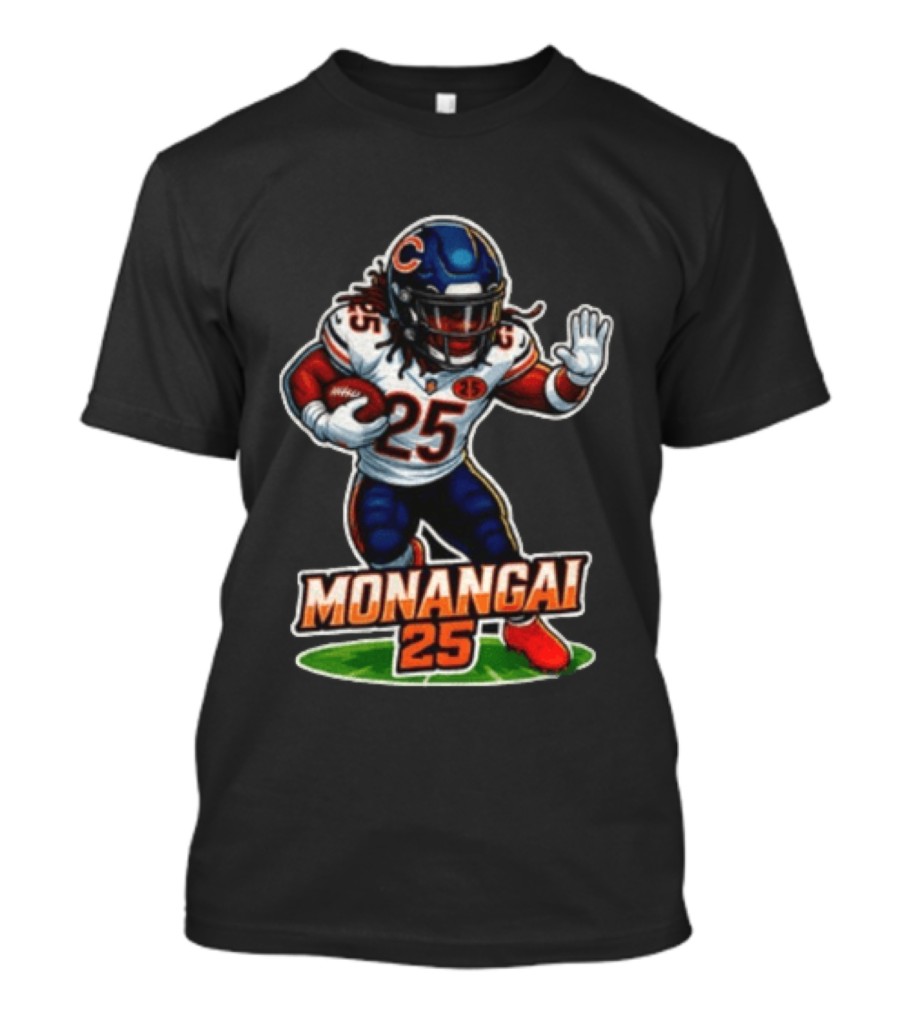 Chicago Bears Kyle Monangai Cartoon Caricature Football Player 25 T-Shirt