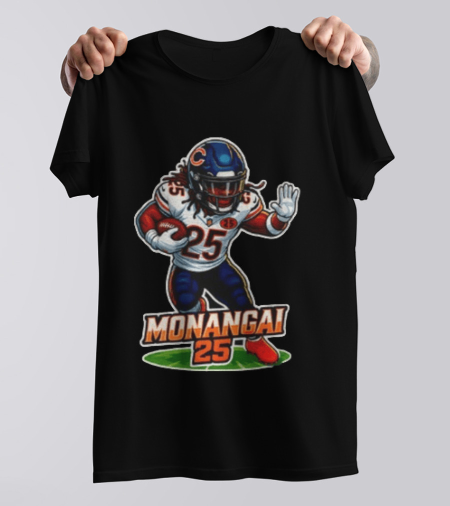 Chicago Bears Kyle Monangai Cartoon Caricature Football Player 25 T-Shirt