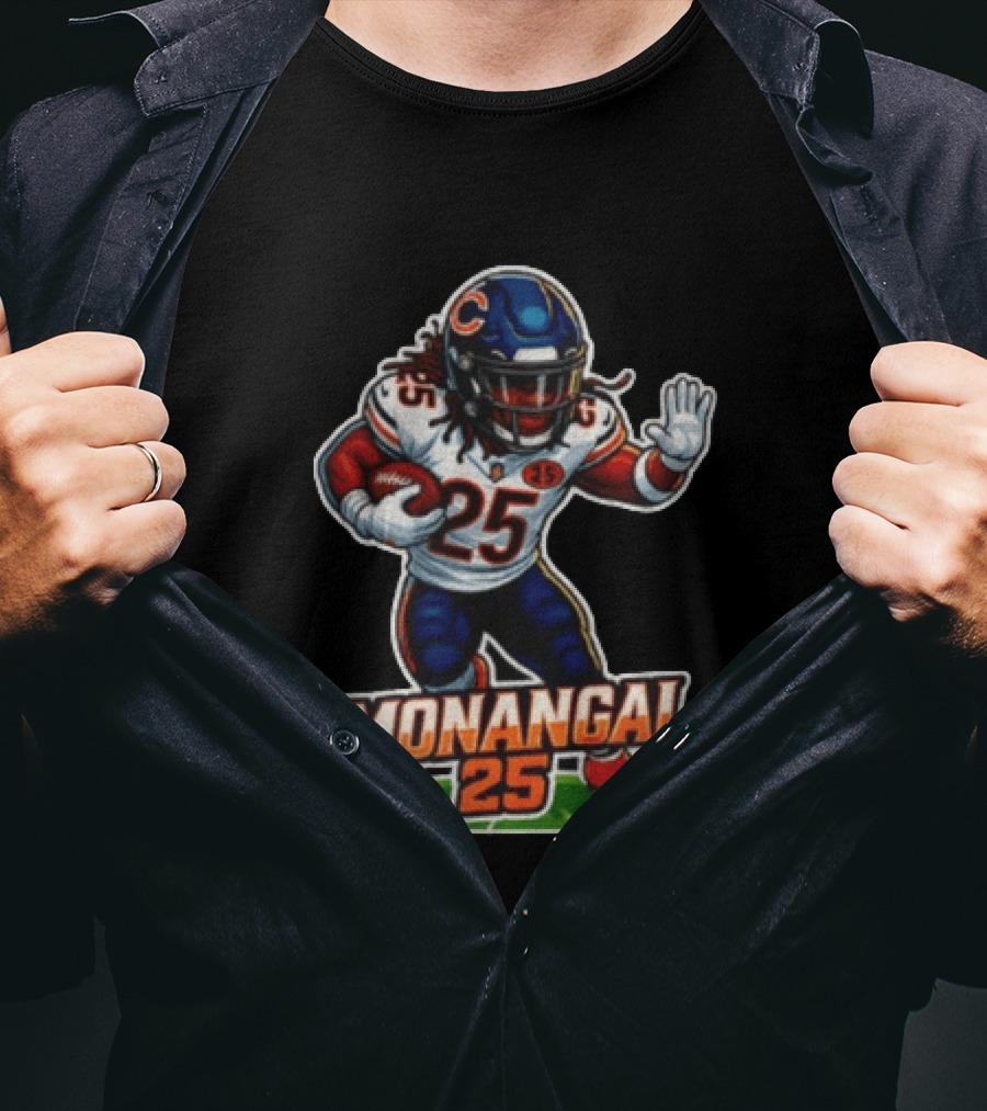 Chicago Bears Kyle Monangai Cartoon Caricature Football Player 25 T-Shirt