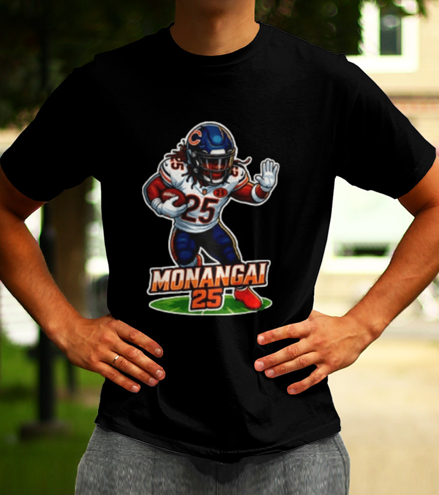 Chicago Bears Kyle Monangai Cartoon Caricature Football Player 25 T-Shirt