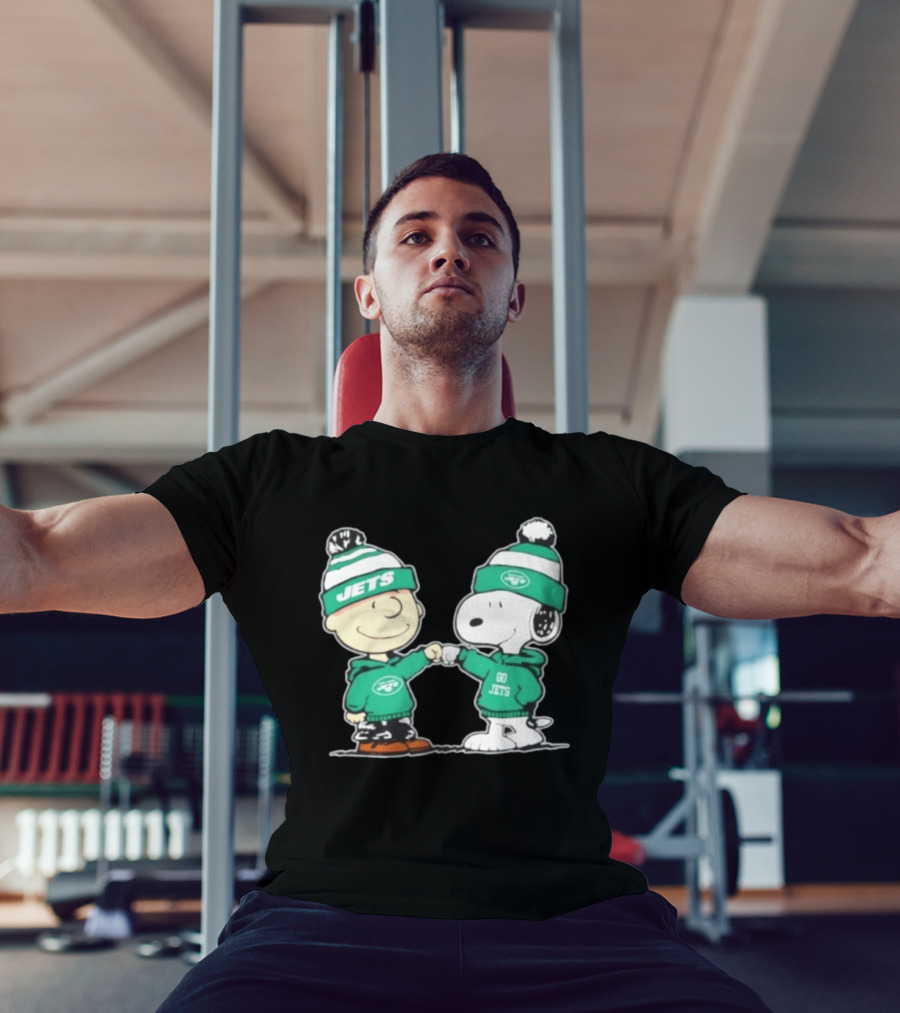 Original Peanuts Charlie Brown Snoopy New York Jets Fist Bump Go Jets Football T-Shirt