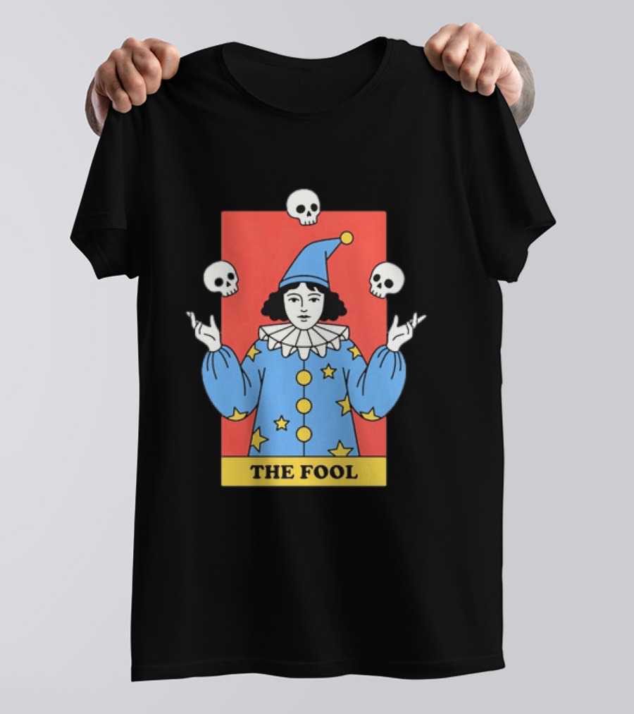 The Fool Tarot Card Jester Juggling Skulls Occult T-Shirt