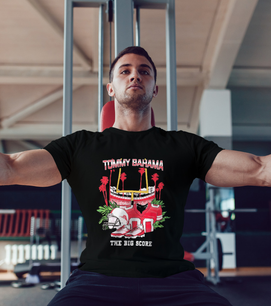 Tommy Bahama The Big Score Football Stadium Jersey And Helmet Football Scene T-Shirt