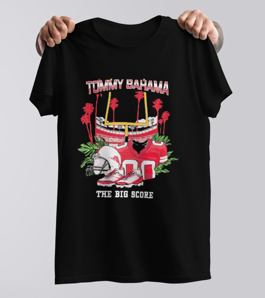 Tommy Bahama The Big Score Football Stadium Jersey And Helmet Football Scene T-Shirt