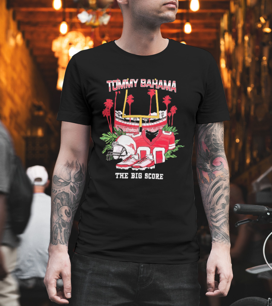 Tommy Bahama The Big Score Football Stadium Jersey And Helmet Football Scene T-Shirt