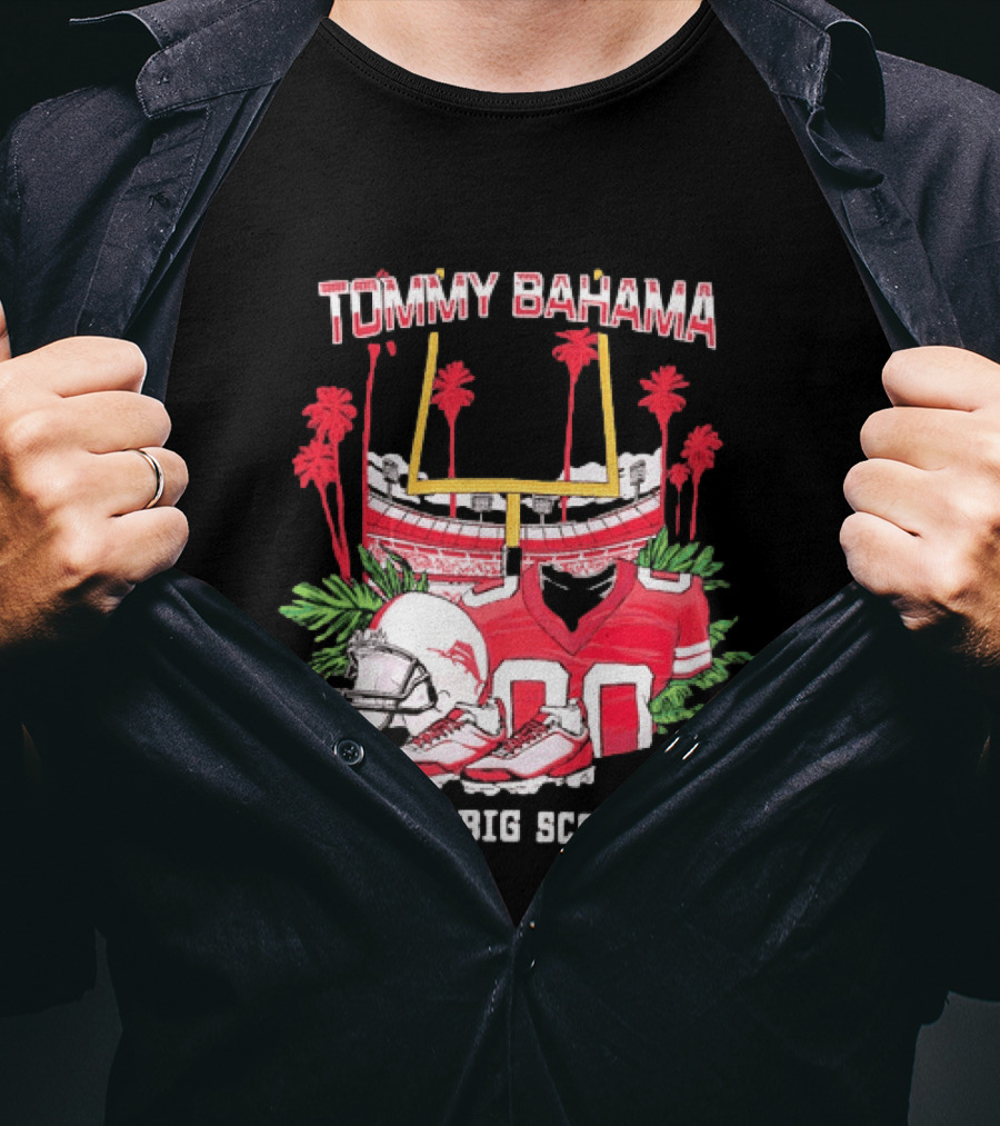 Tommy Bahama The Big Score Football Stadium Jersey And Helmet Football Scene T-Shirt