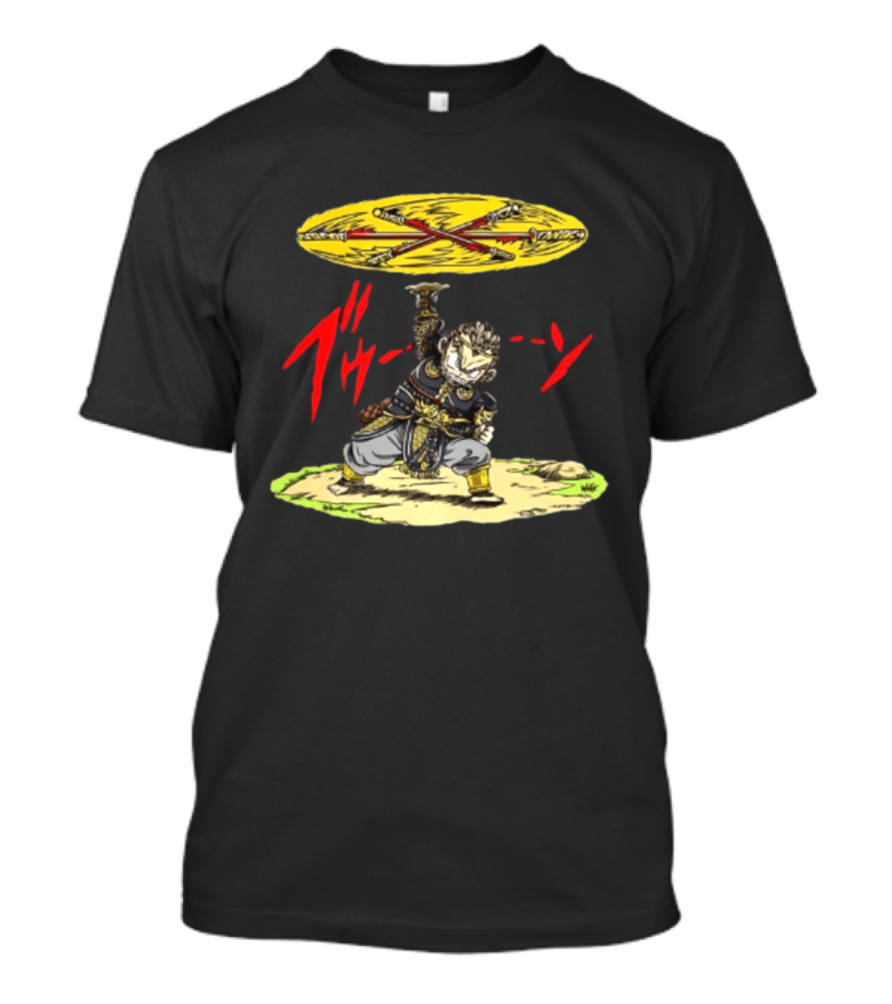 Ton Wukong Rotate The Stick Yellow Red Cartoon T-Shirt