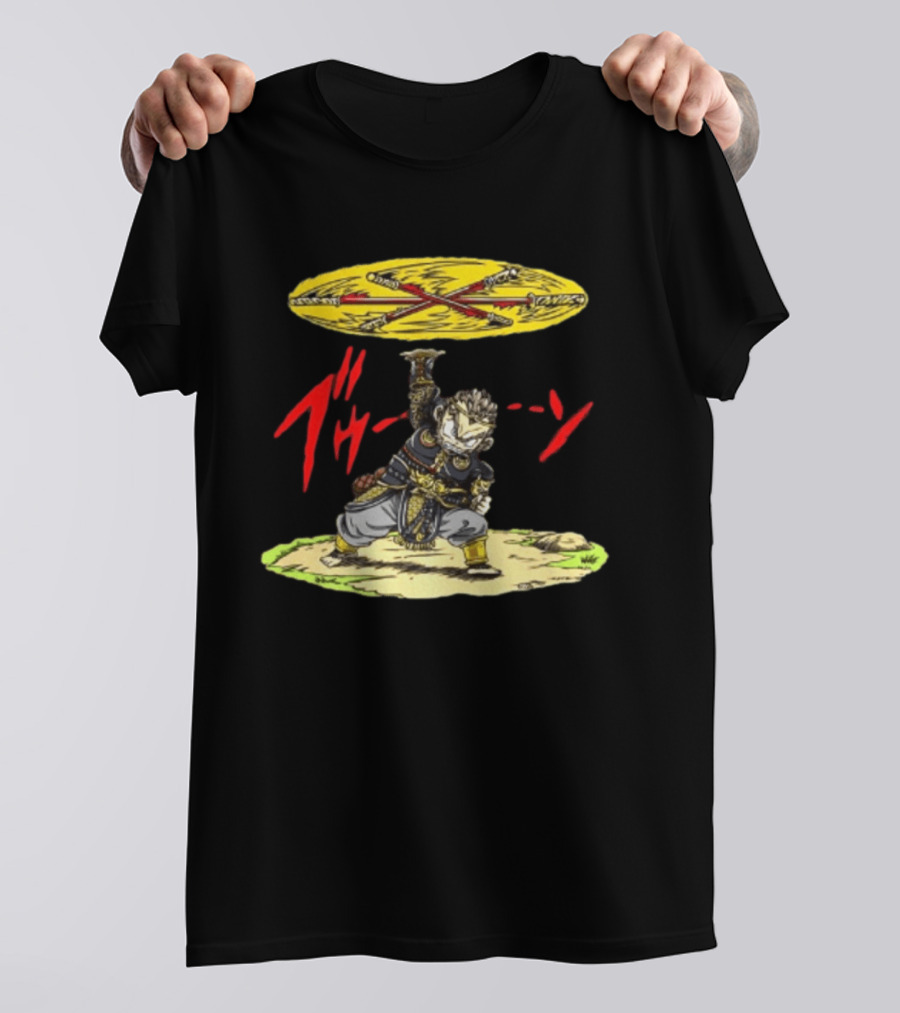 Ton Wukong Rotate The Stick Yellow Red Cartoon T-Shirt