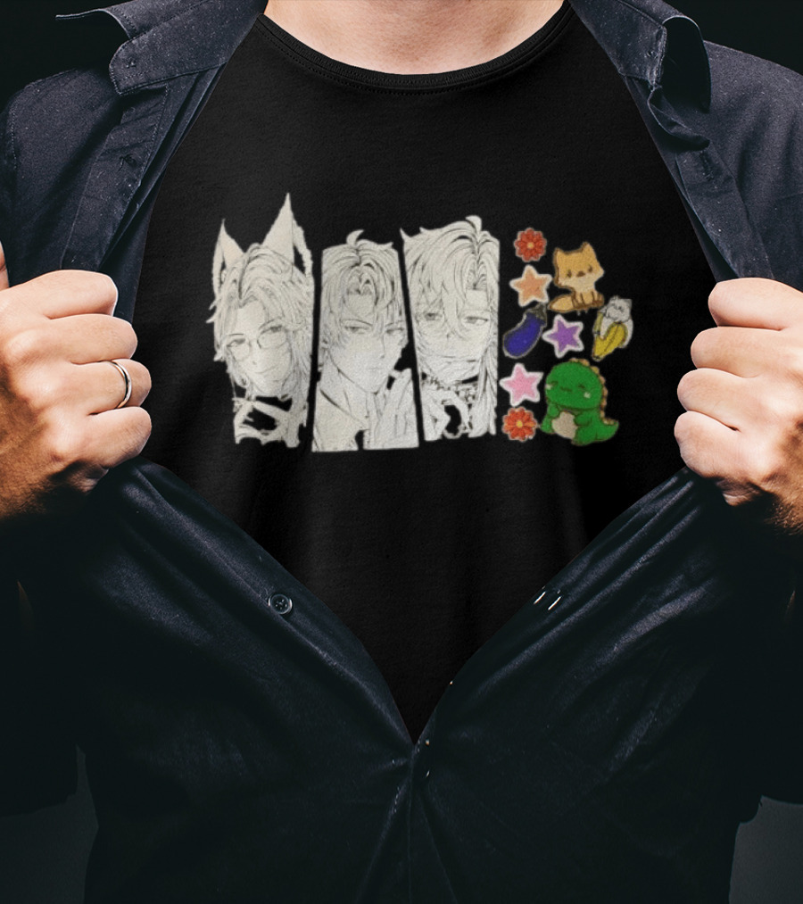 Vox Akuma Mysta Rias Ike Eveland Nijisanji EN Luxiem Vtuber Characters Cute Animal Stickers And Star Designs T-Shirt