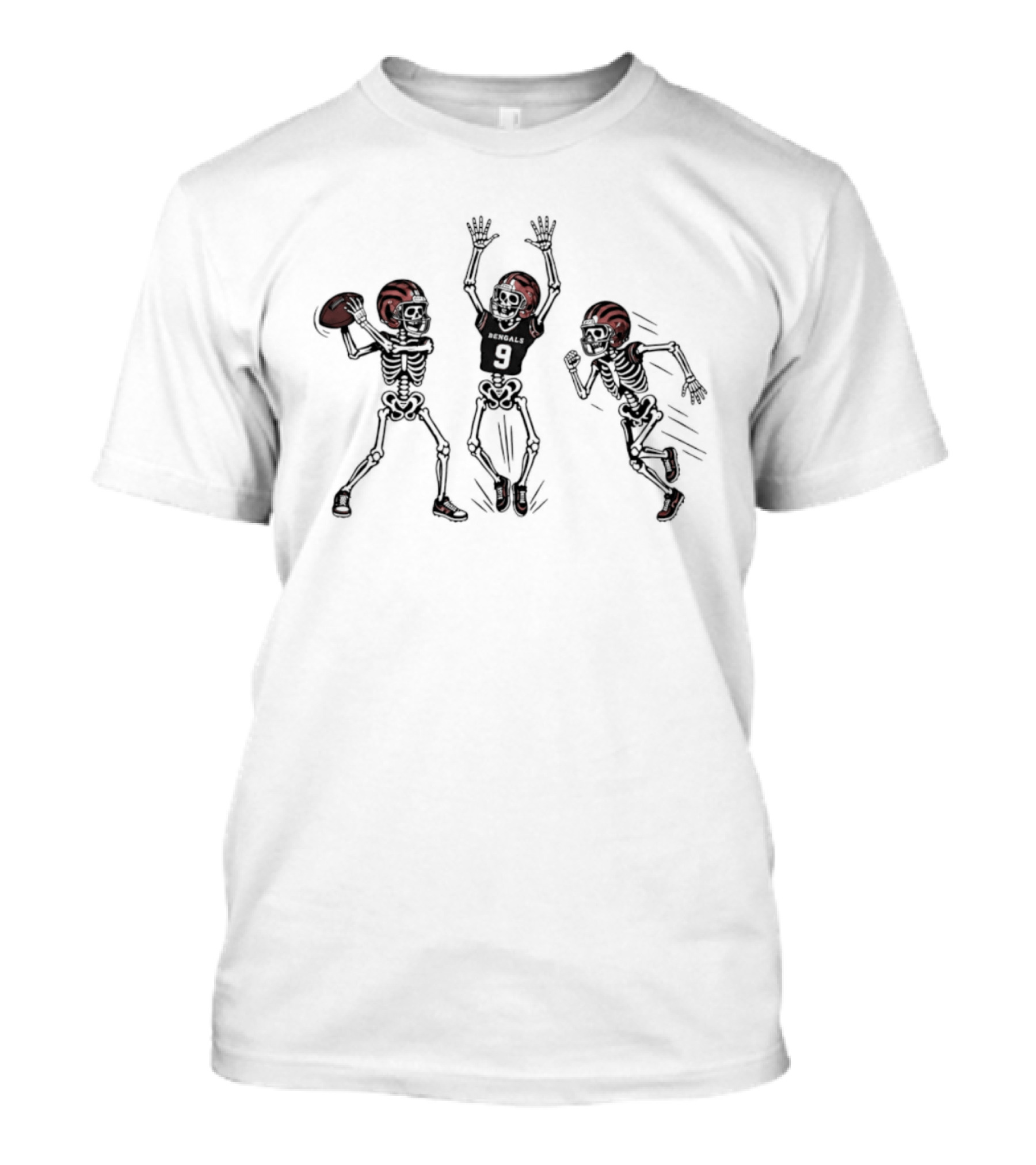 Joe Burrow Number 9 Cincinnati Bengals Skeleton Football Players T-Shirt