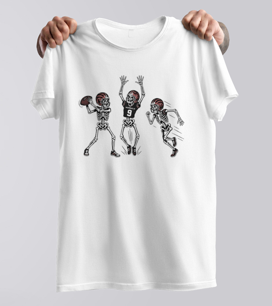 Joe Burrow Number 9 Cincinnati Bengals Skeleton Football Players T-Shirt