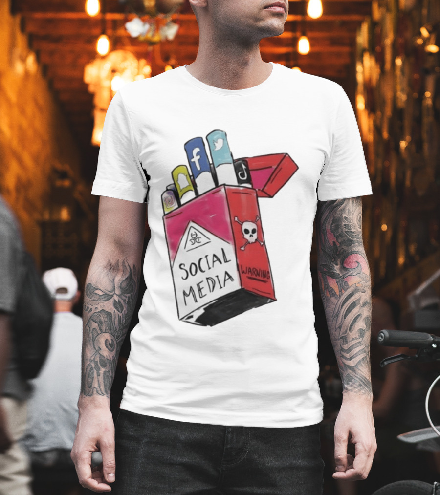 Social Media Warning Cigarette Pack With Iconic Apps T-Shirt