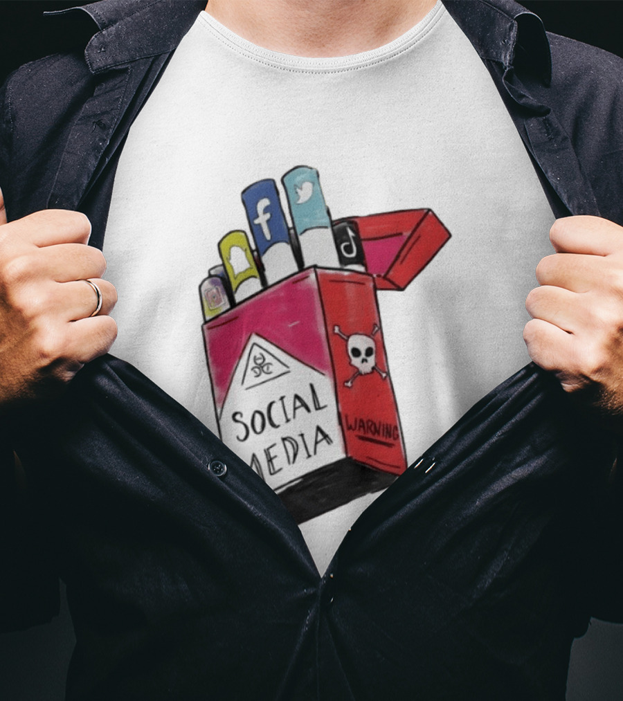 Social Media Warning Cigarette Pack With Iconic Apps T-Shirt