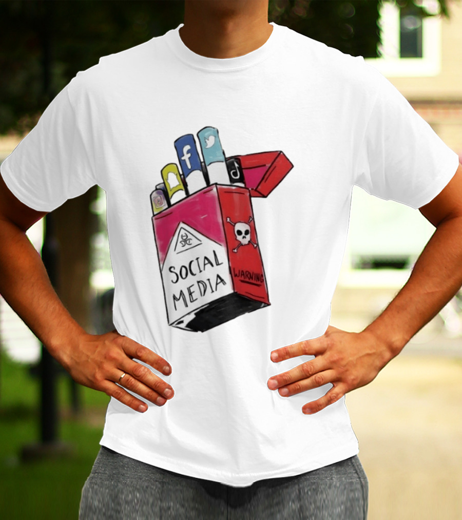Social Media Warning Cigarette Pack With Iconic Apps T-Shirt