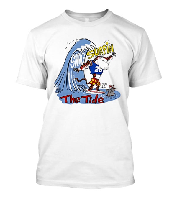Classic Alabama Gameday Surfin The Tide Tiger In Red Flower Shorts Riding Wave T-Shirt