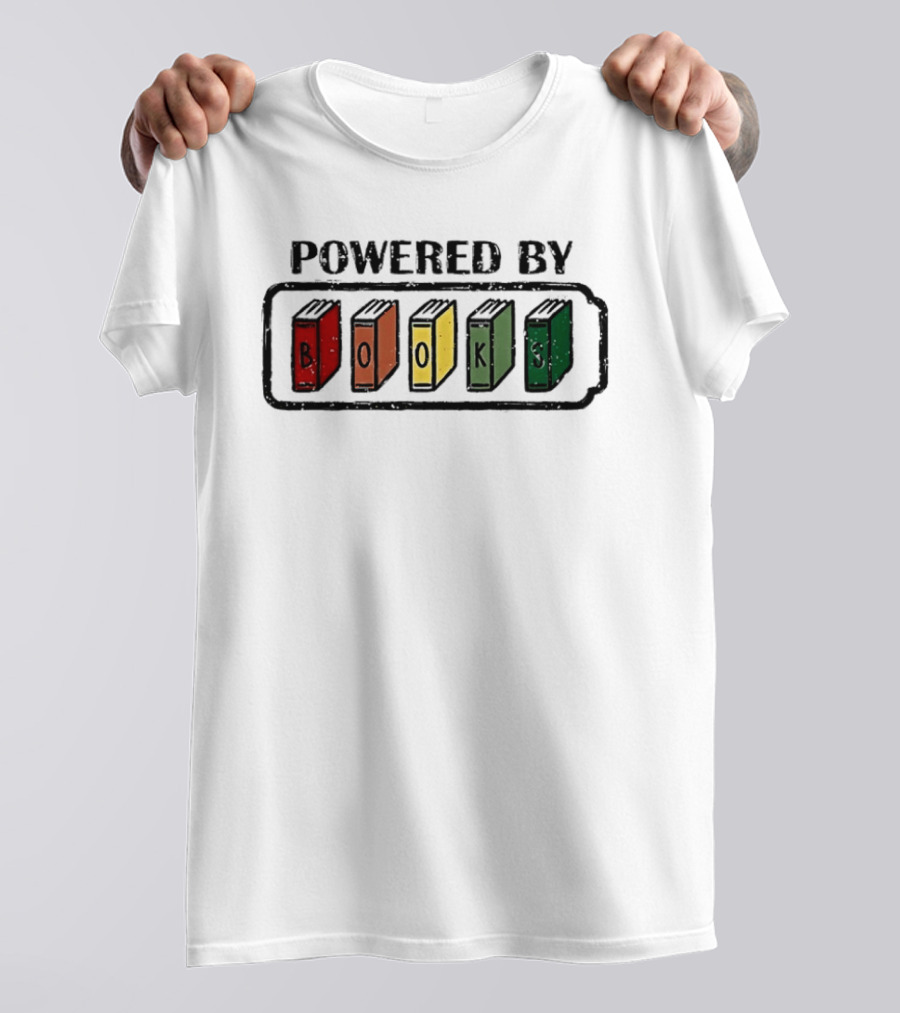 Classic Powered By Books Pride Colorful Book Spines T-Shirt