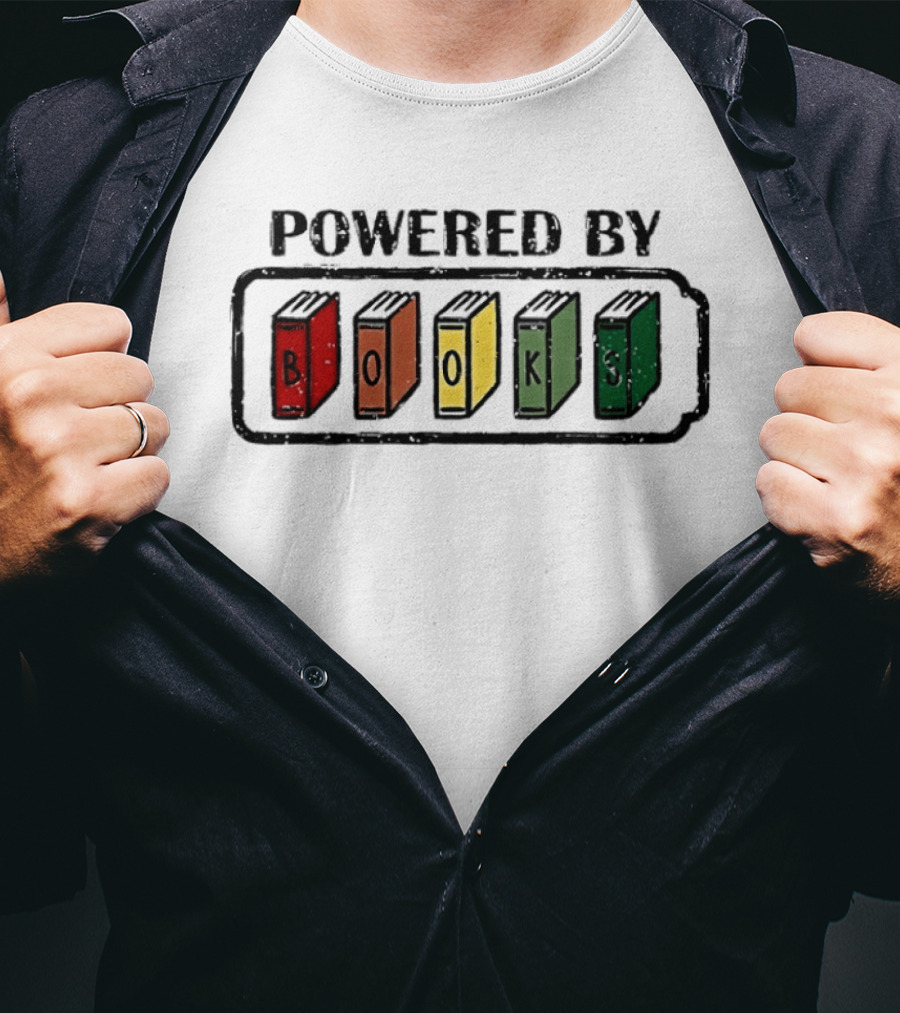 Classic Powered By Books Pride Colorful Book Spines T-Shirt