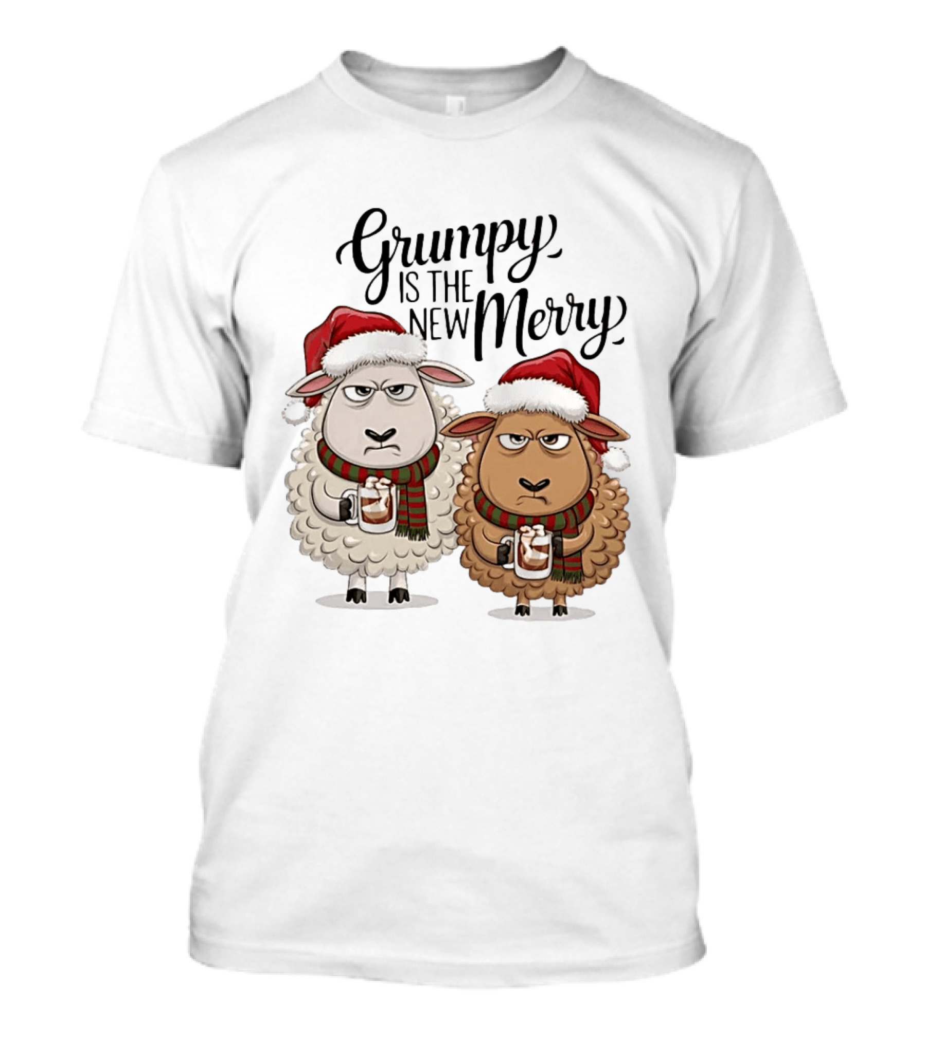 Grumpy Is The New Merry Christmas Sheep Santa Hat Holiday Humor T-Shirt