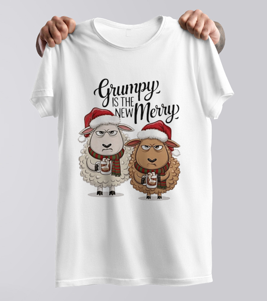 Grumpy Is The New Merry Christmas Sheep Santa Hat Holiday Humor T-Shirt