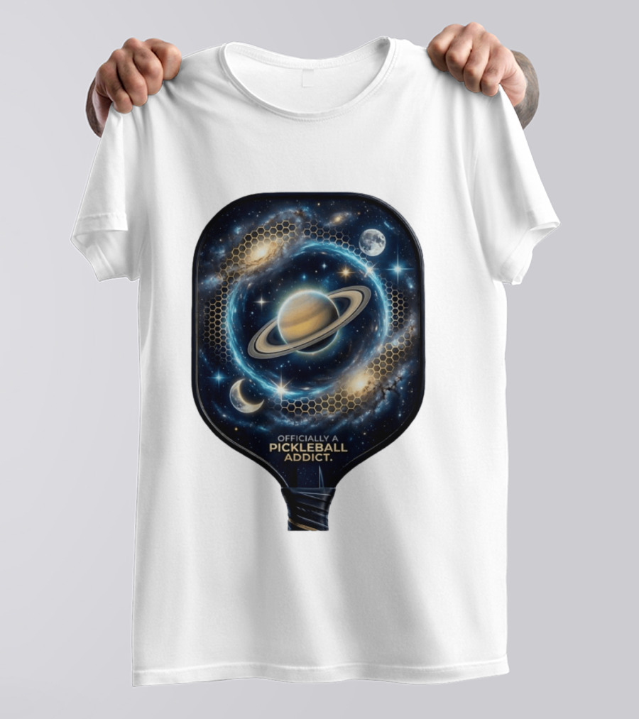 Officially A Pickleball Addict Galaxy Space Planets Saturn Stars T-Shirt