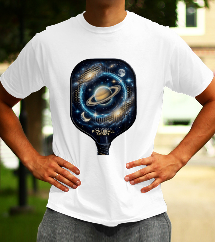 Officially A Pickleball Addict Galaxy Space Planets Saturn Stars T-Shirt