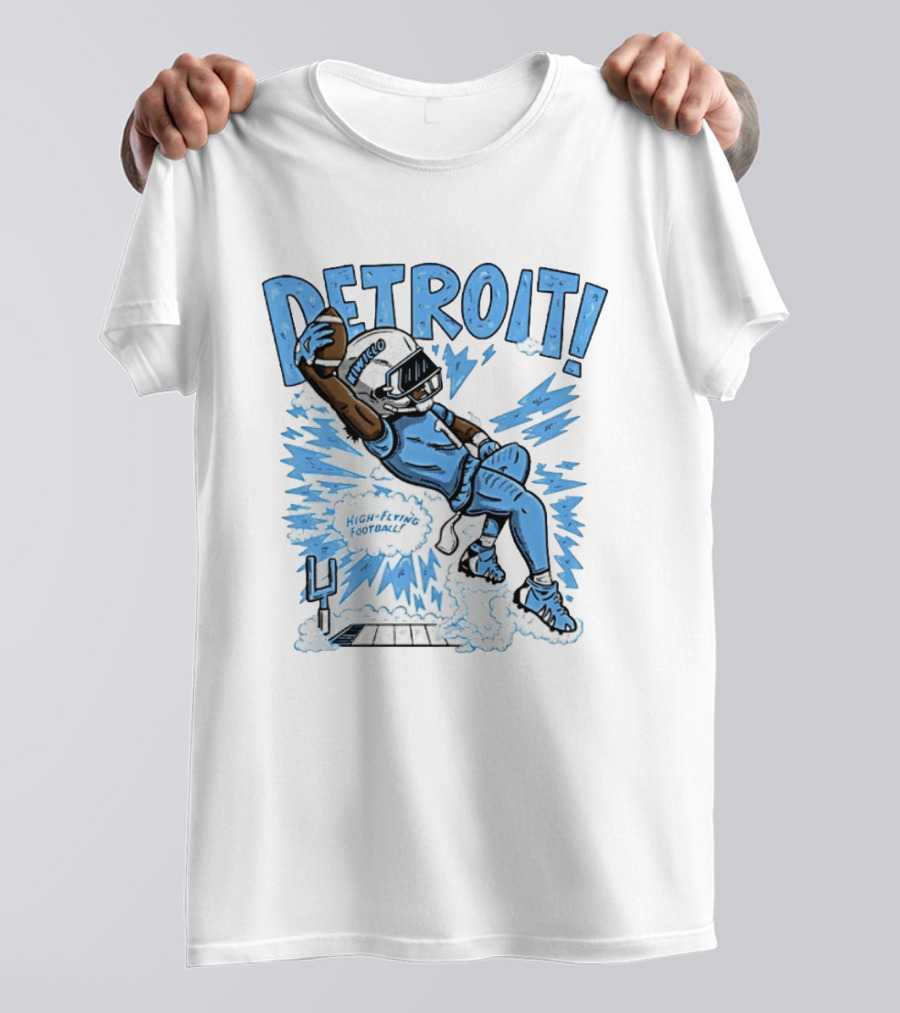 Detroit Lions High Flying Football Dynamic Catch Comic T-Shirt