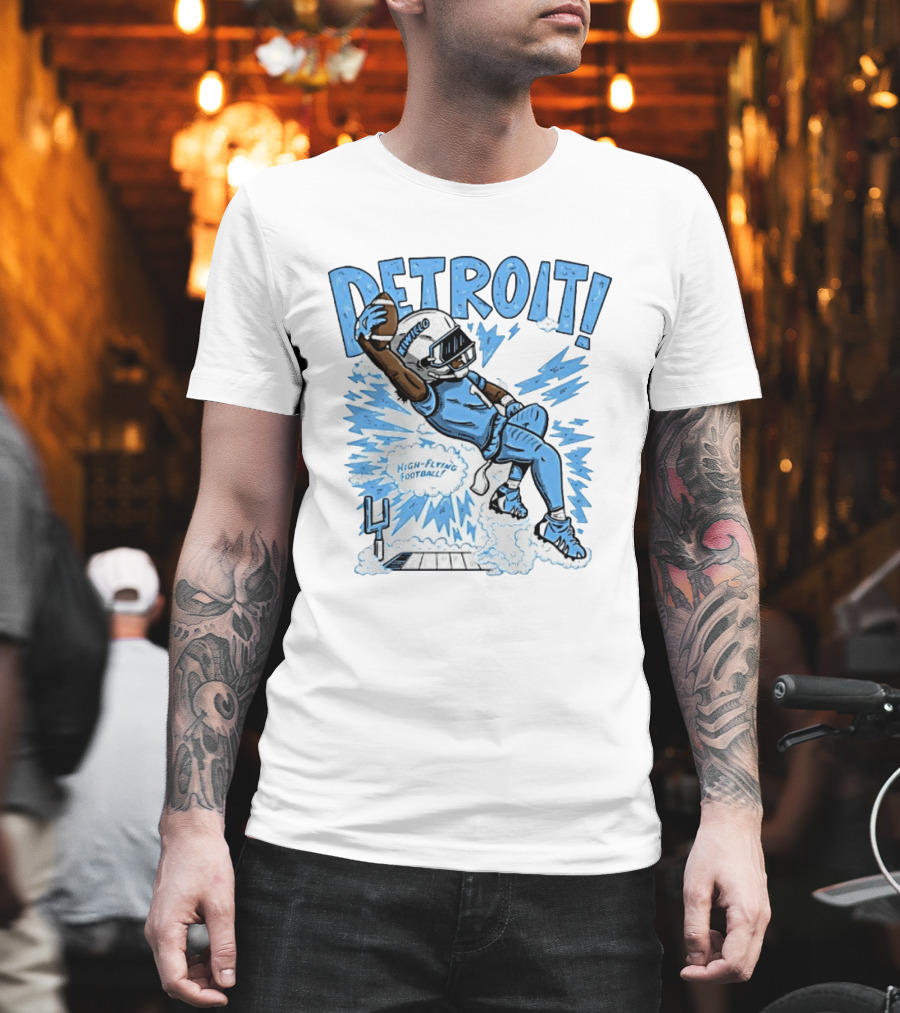 Detroit Lions High Flying Football Dynamic Catch Comic T-Shirt