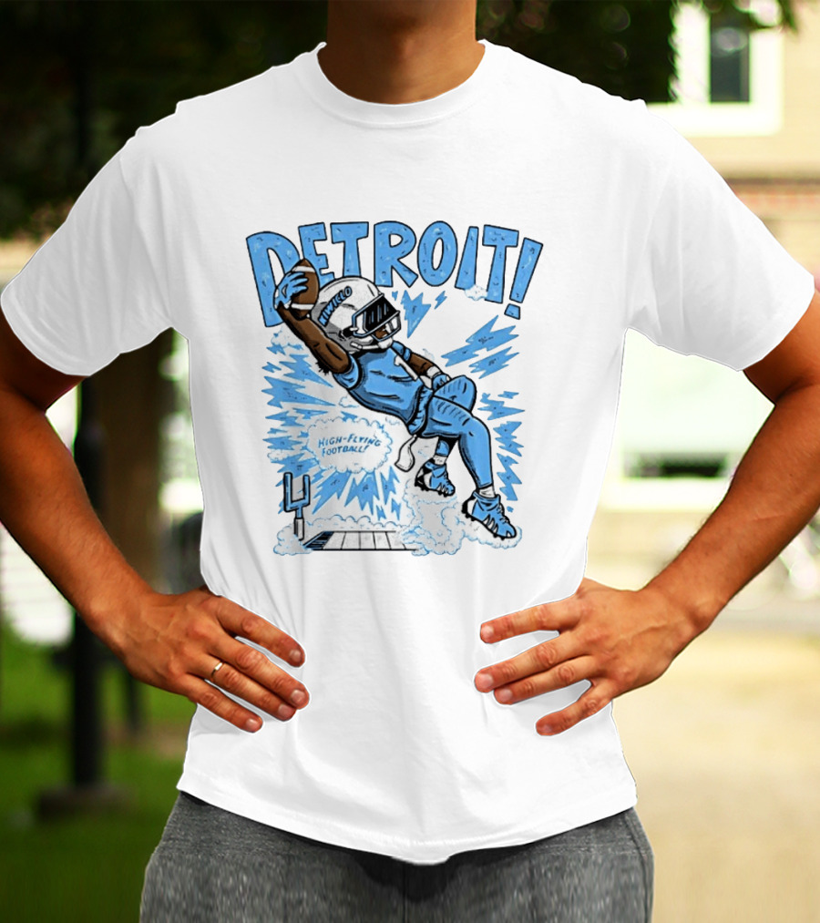 Detroit Lions High Flying Football Dynamic Catch Comic T-Shirt
