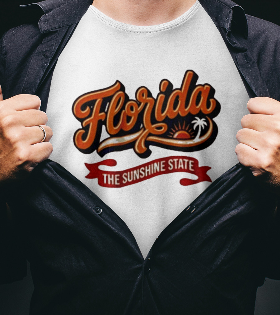 Florida The Sunshine State Sunset Palm Tree Vintage Look T-Shirt