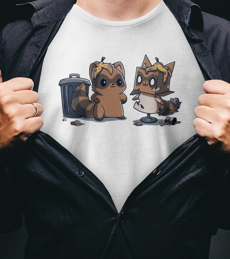 Get Crafty Raccoon Cardboard Box Costume With Trash Can Creativity T-Shirt