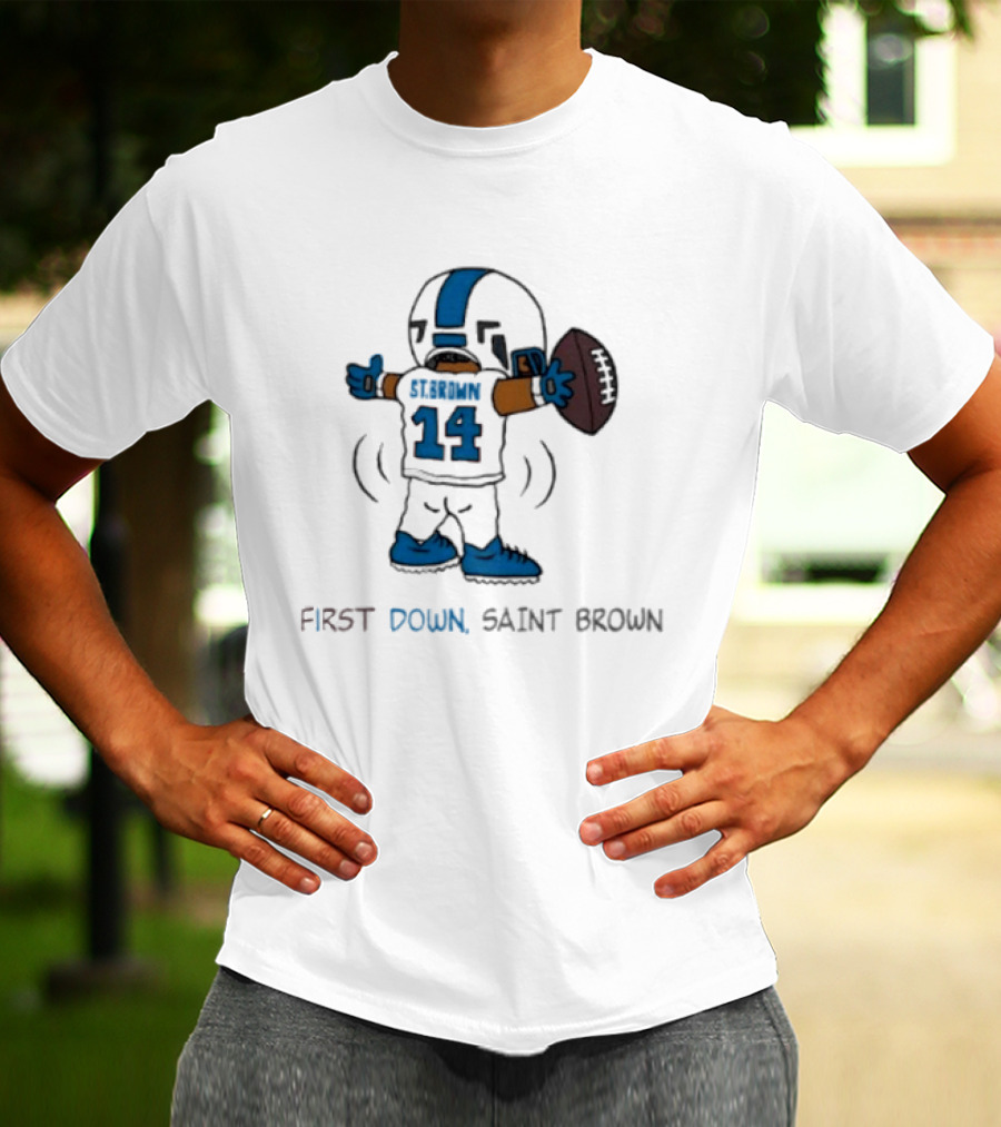 Trending Detroit Lions First Down Saint Brown 14 T-Shirt